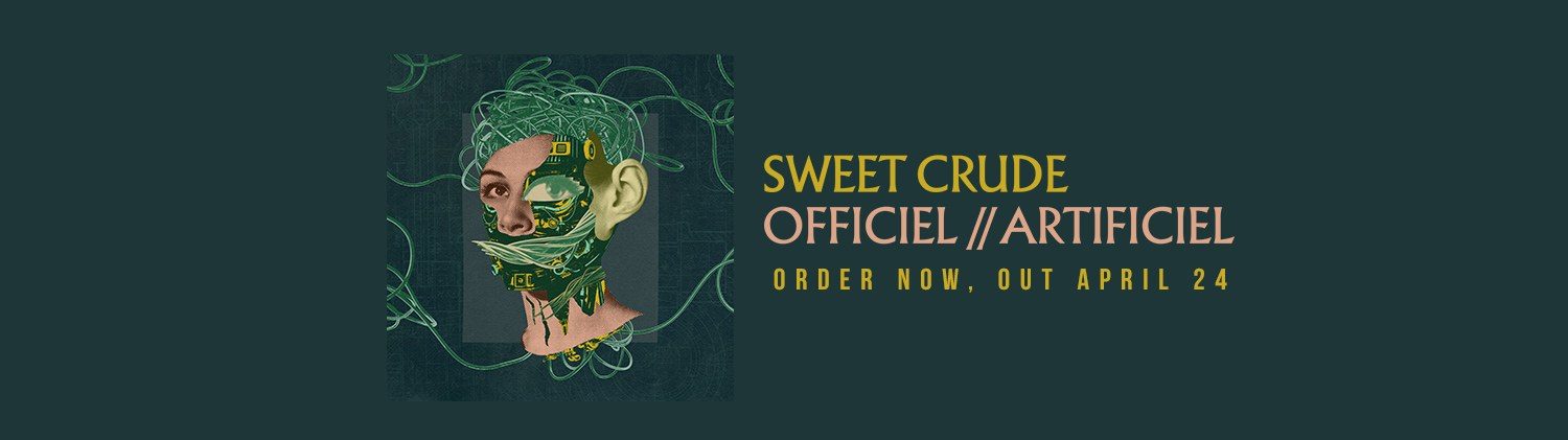 Dark green header: an illustrated face in foliage beside the album title