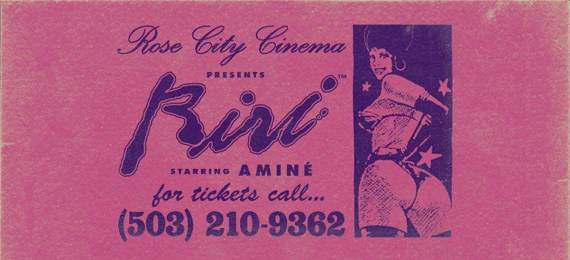 Pink one-sheet styled as a cinema flyer: Rose City Cinema presents Riri