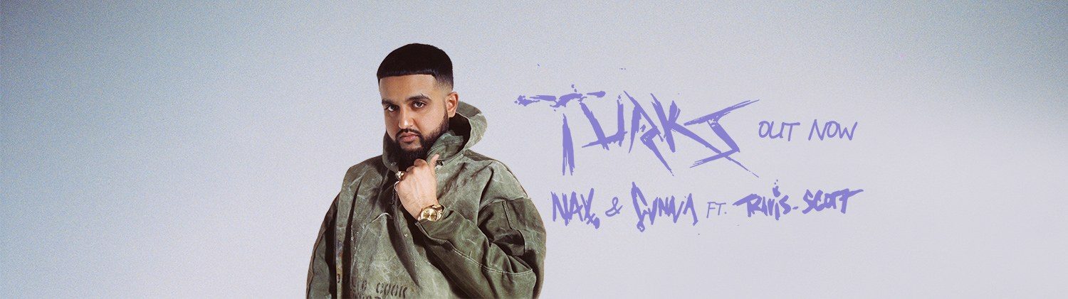 Pale blue header: the artist in a parka beside violet hand-lettering